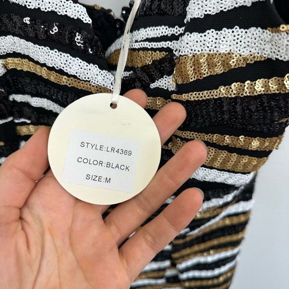 Luxxel Plunge Neck Spaghetti Strap Fully Sequined Romper Size M - Picture 8 of 11